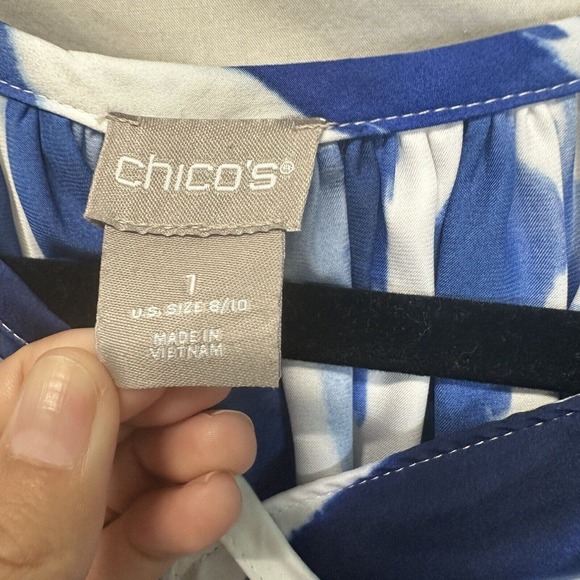 Chico's Watercolor Tie Front Raglan Sleeve Top Size 1 (M) Peasant Boho Prairie - Picture 9 of 14